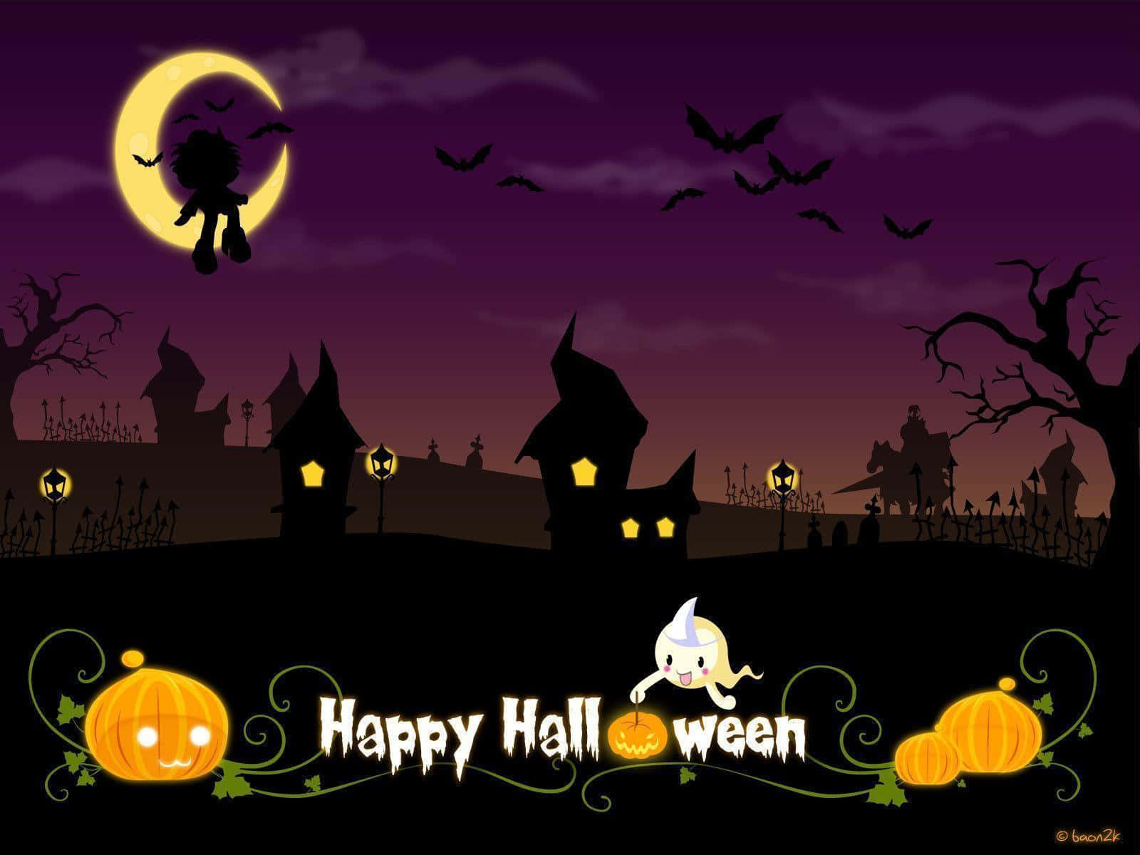 'n Oulike Halloween-toneel vir die klein spookies Muurpapier
