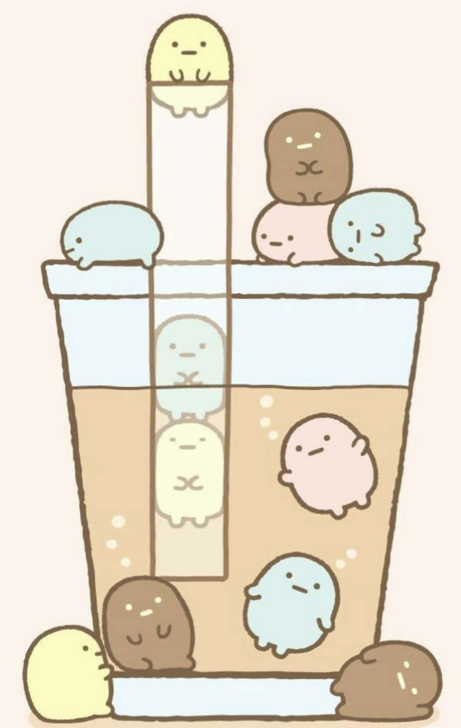 'n Oulike Kawaii-illustrasie vol lewe en oulike karakters Muurpapier