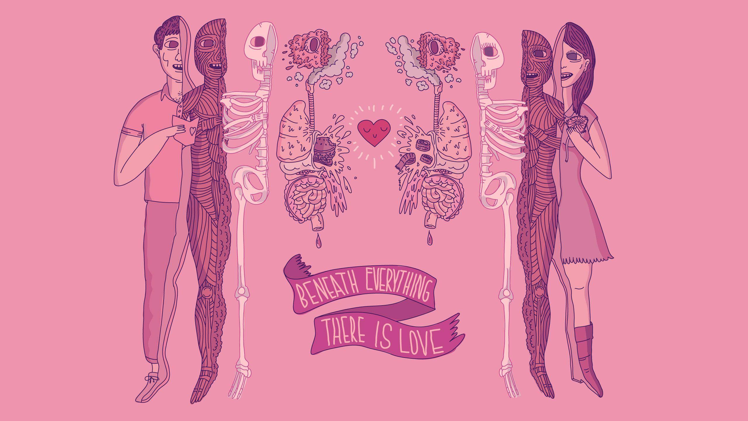 'n Pastel Gore Grafiese Kuns van Menslike Liggaamsdele Muurpapier