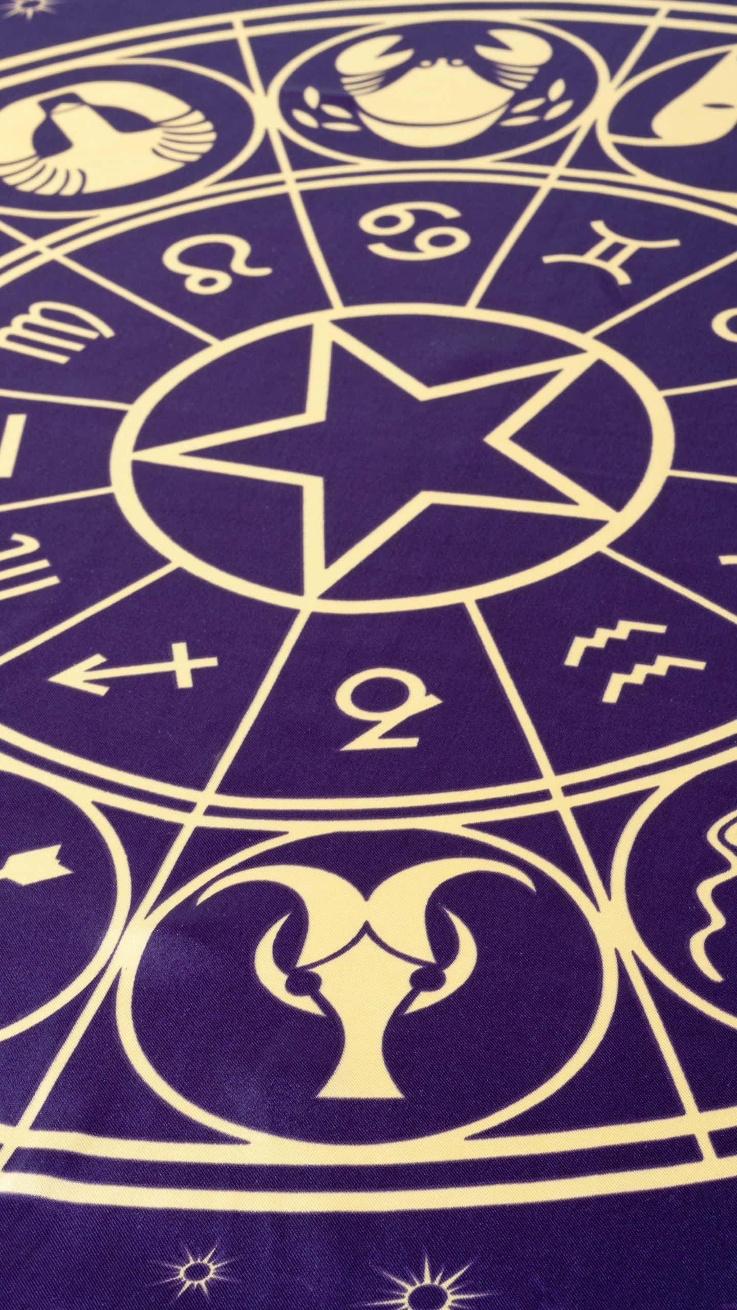 'n pers mat met astrologiese simbole daarop Muurpapier