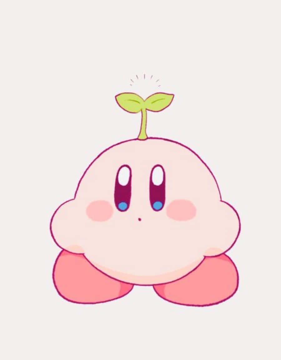'n pienk Kirby met 'n plant op sy kop Muurpapier