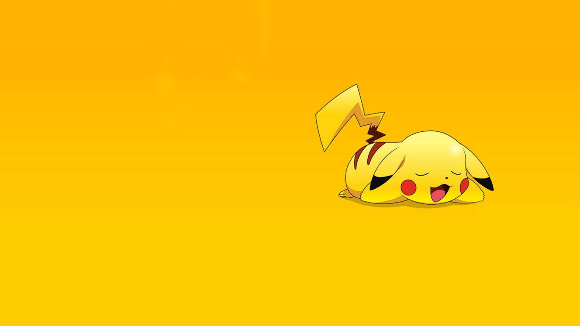 Behangpapier van Pikachu wat gaap op geel agtergrond.
