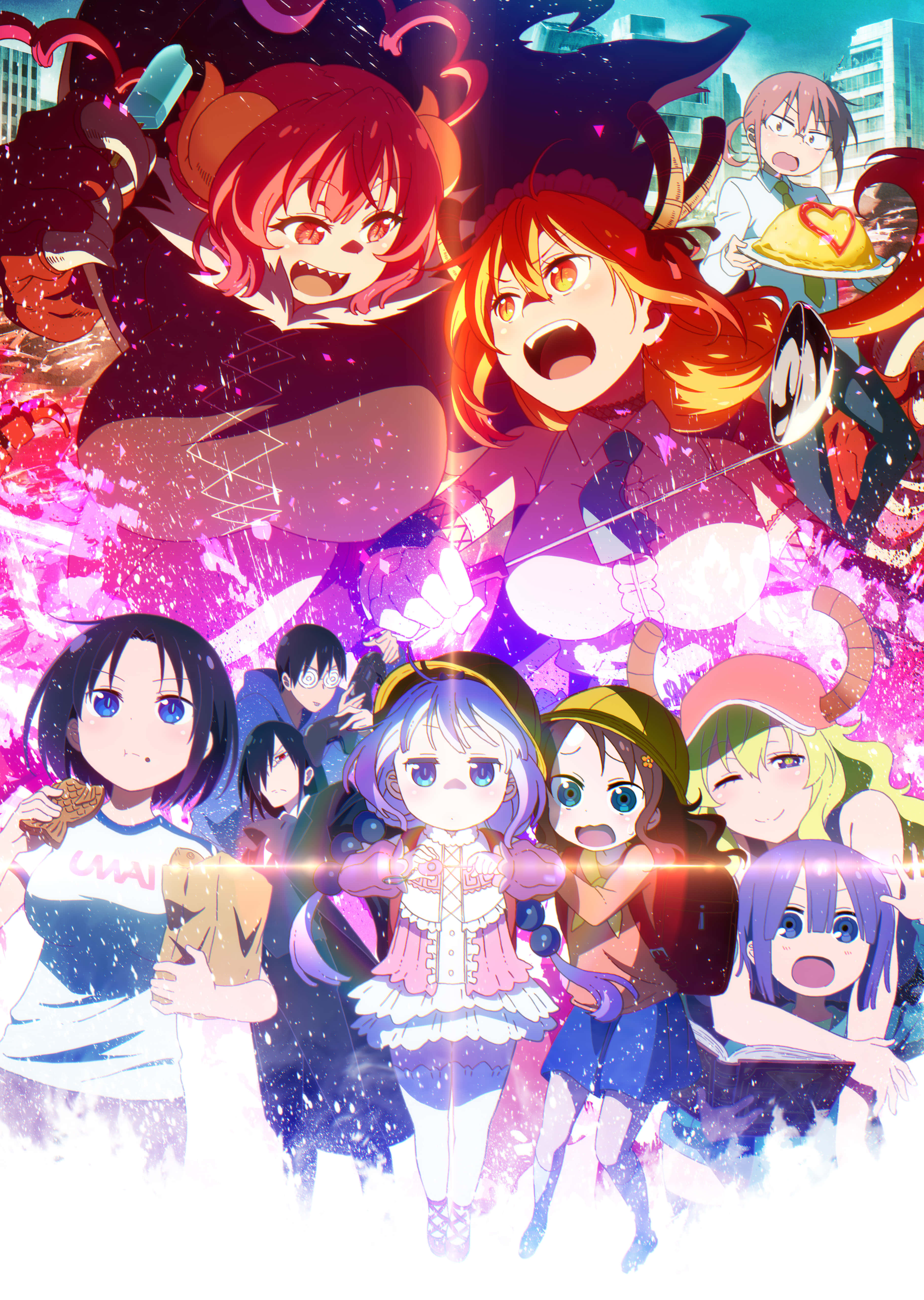 'n Plakkaat met anime karakters en 'n groep mense Muurpapier