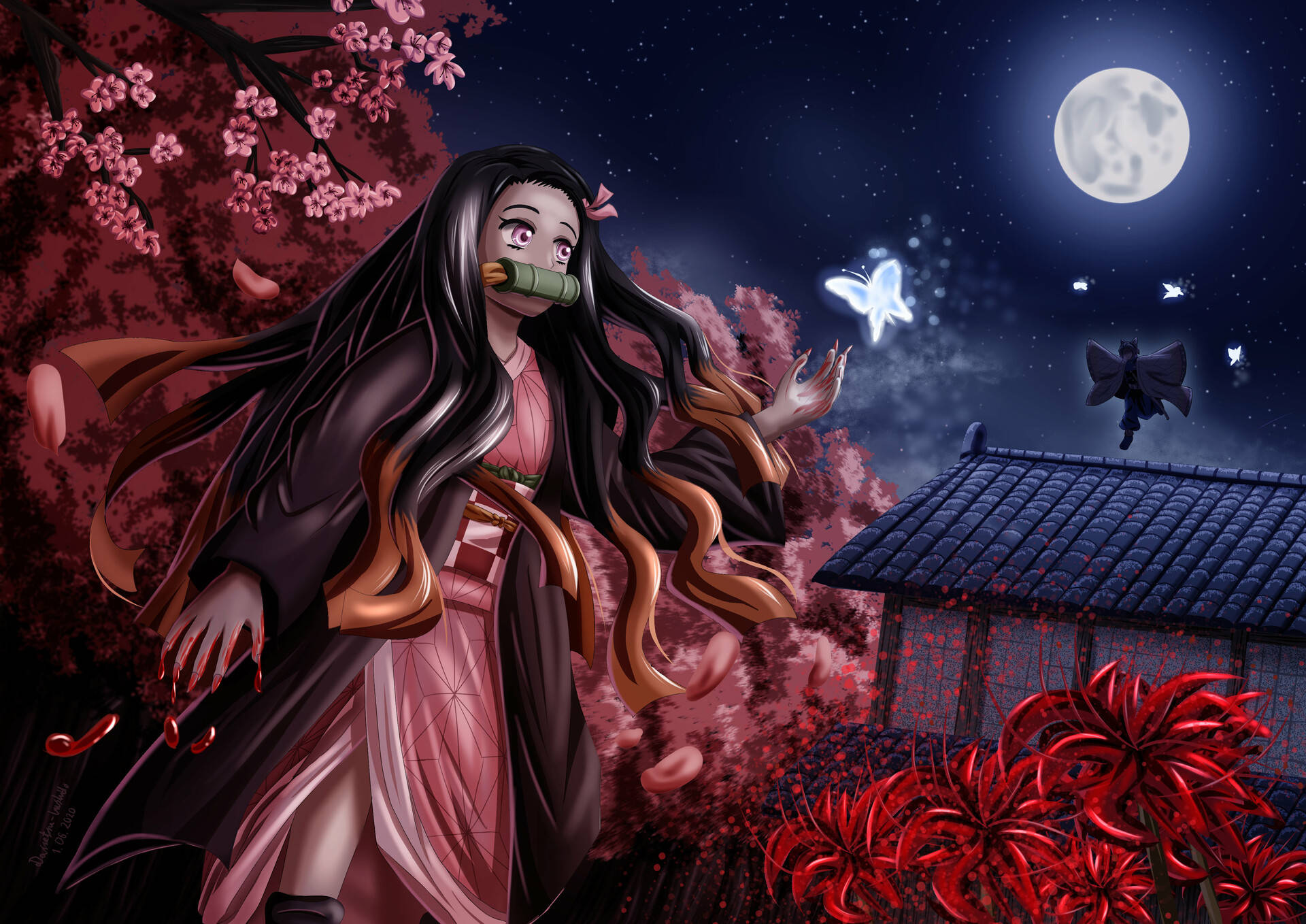 'n Pragtige Demon Slayer Nezuko 4K Beeld Muurpapier