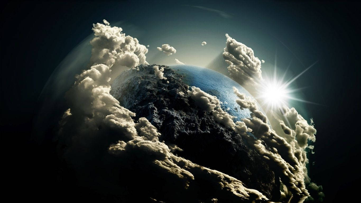 'n Pragtige Lugfoto van Aarde met Wolke in Donker Ruimte Muurpapier