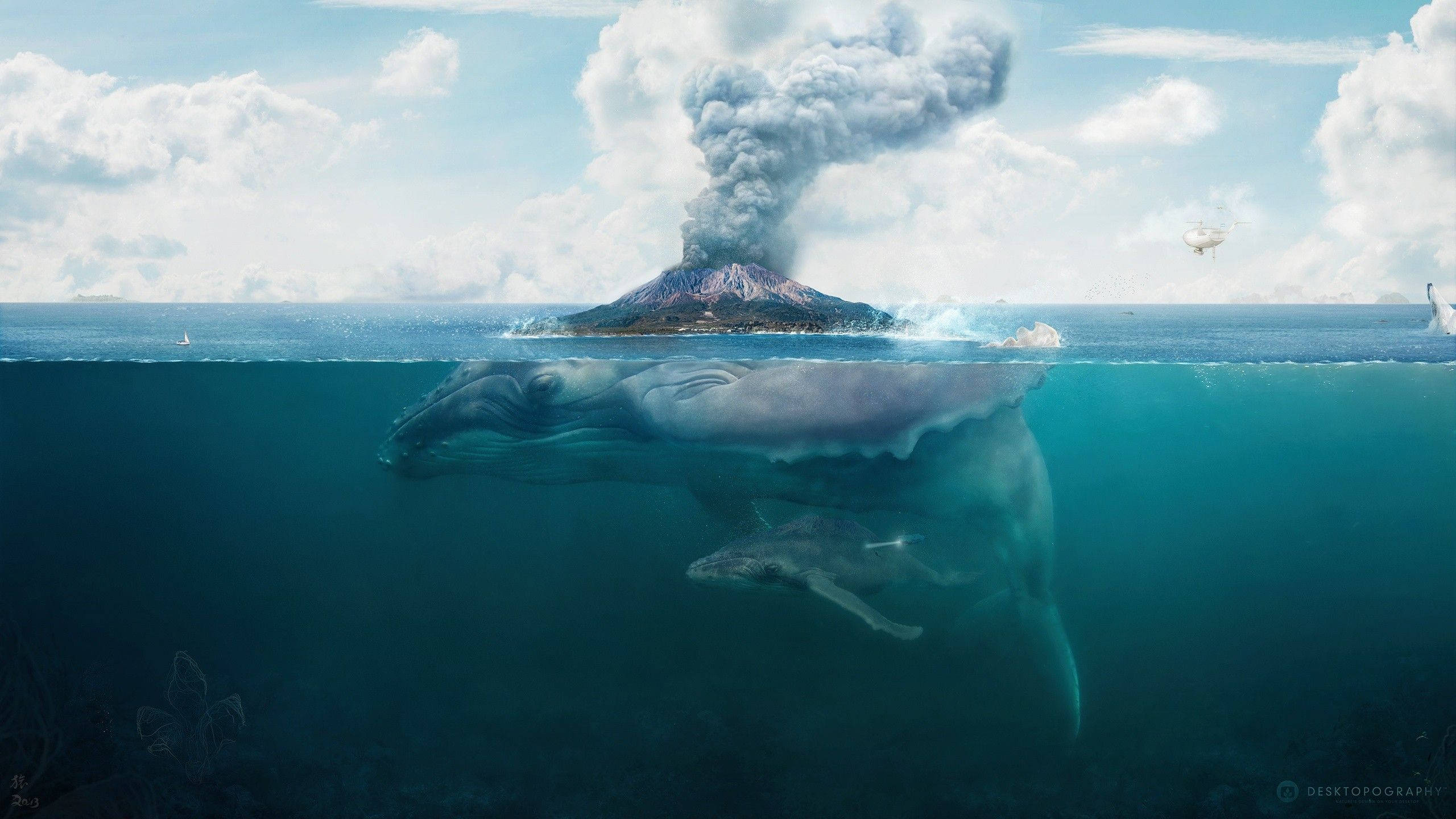 'n Reuse-walvis wat majestueus in die oseaan swem Muurpapier