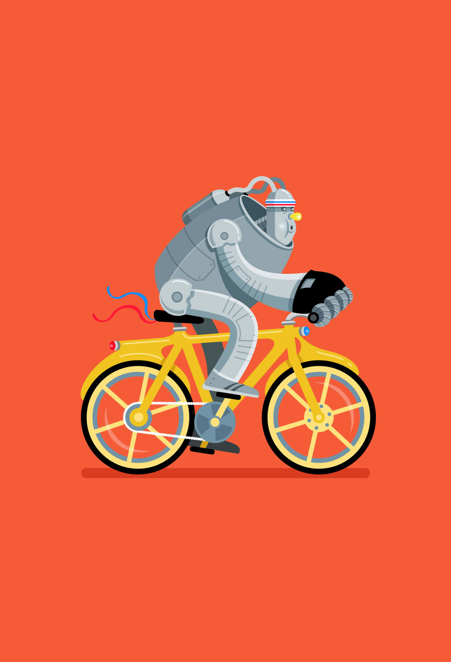 'n robot wat op 'n fiets ry teen 'n oranje agtergrond Muurpapier