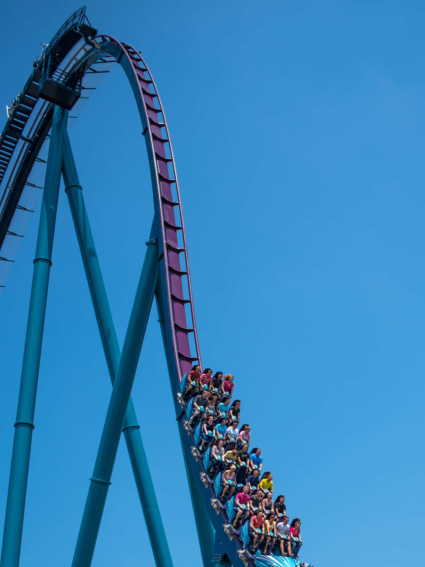 'n Rollercoaster met mense wat daarin ry Muurpapier