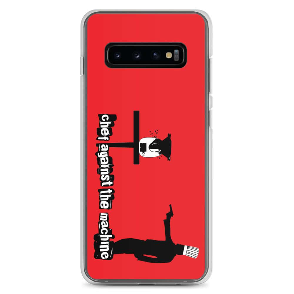 'n rooi Samsung S10-omhulsel met 'n man en 'n vrou Muurpapier