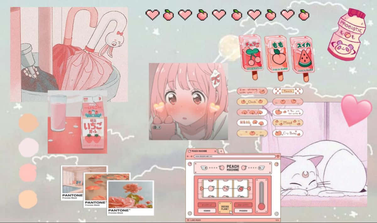 'n Rustige en kalm anime-toneel in sagte skakerings van pienk Muurpapier