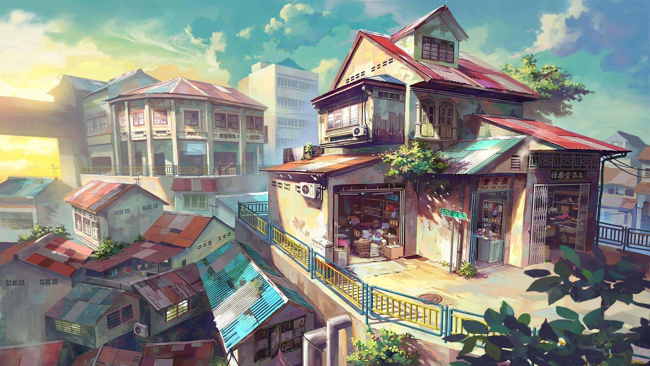 'n Rustige natuurskouspel uit Anime Landscape Muurpapier