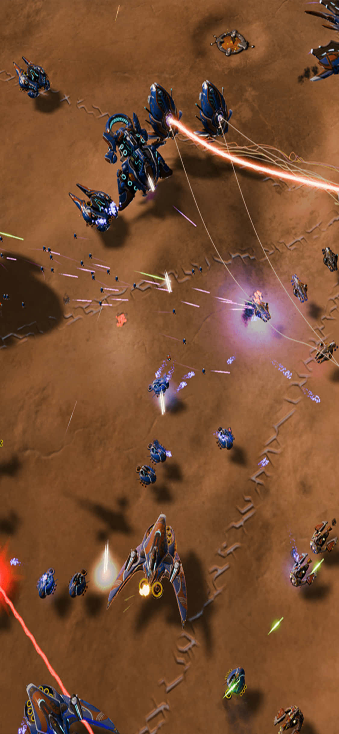 'n Skilderagtige uitsig oor die landskap in Ashes of the Singularity, vasgevang vanaf die iPhone X. Muurpapier