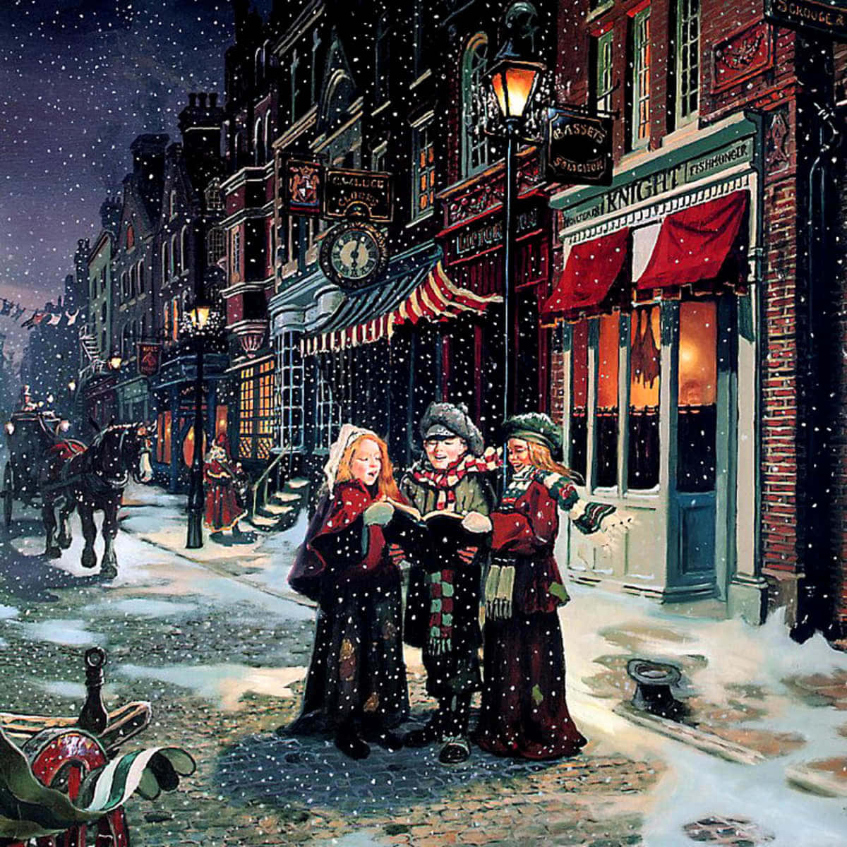 'n skildery van mense in 'n sneeustraat Muurpapier