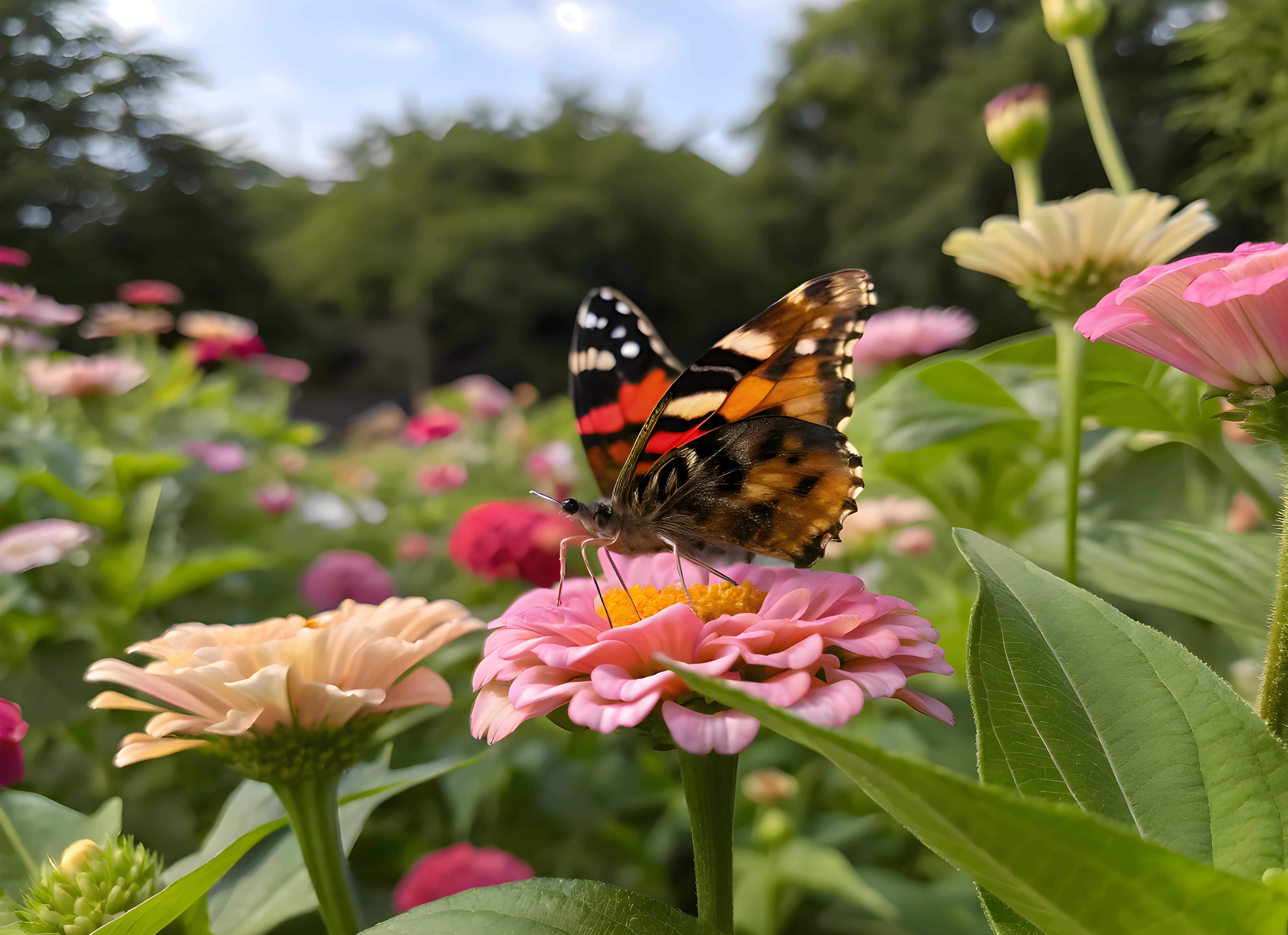'n Skoenlapper wat heuning van blomme neem Muurpapier