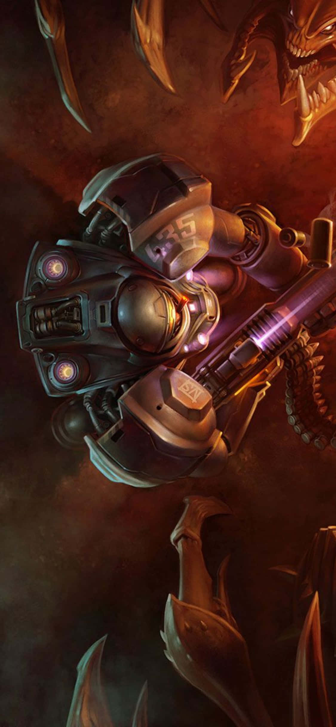 'n Skoot van die hoogaangeskrewe speletjie Starcraft II wat op die iPhone X loop. Muurpapier