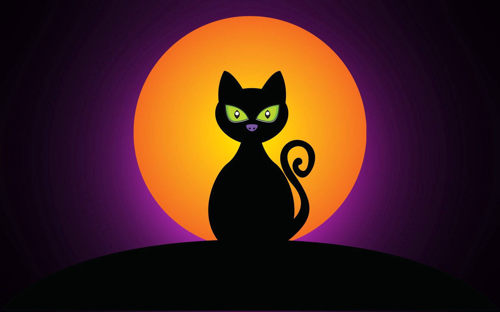'n Spookagtige swart kat en 'n geheimsinnige Halloween-maan Muurpapier