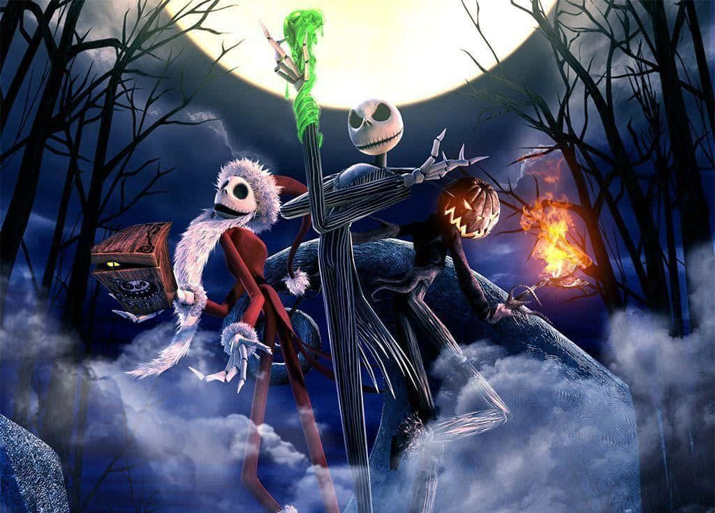 'n Spookagtige toneel uit Disney se The Nightmare Before Christmas. Muurpapier