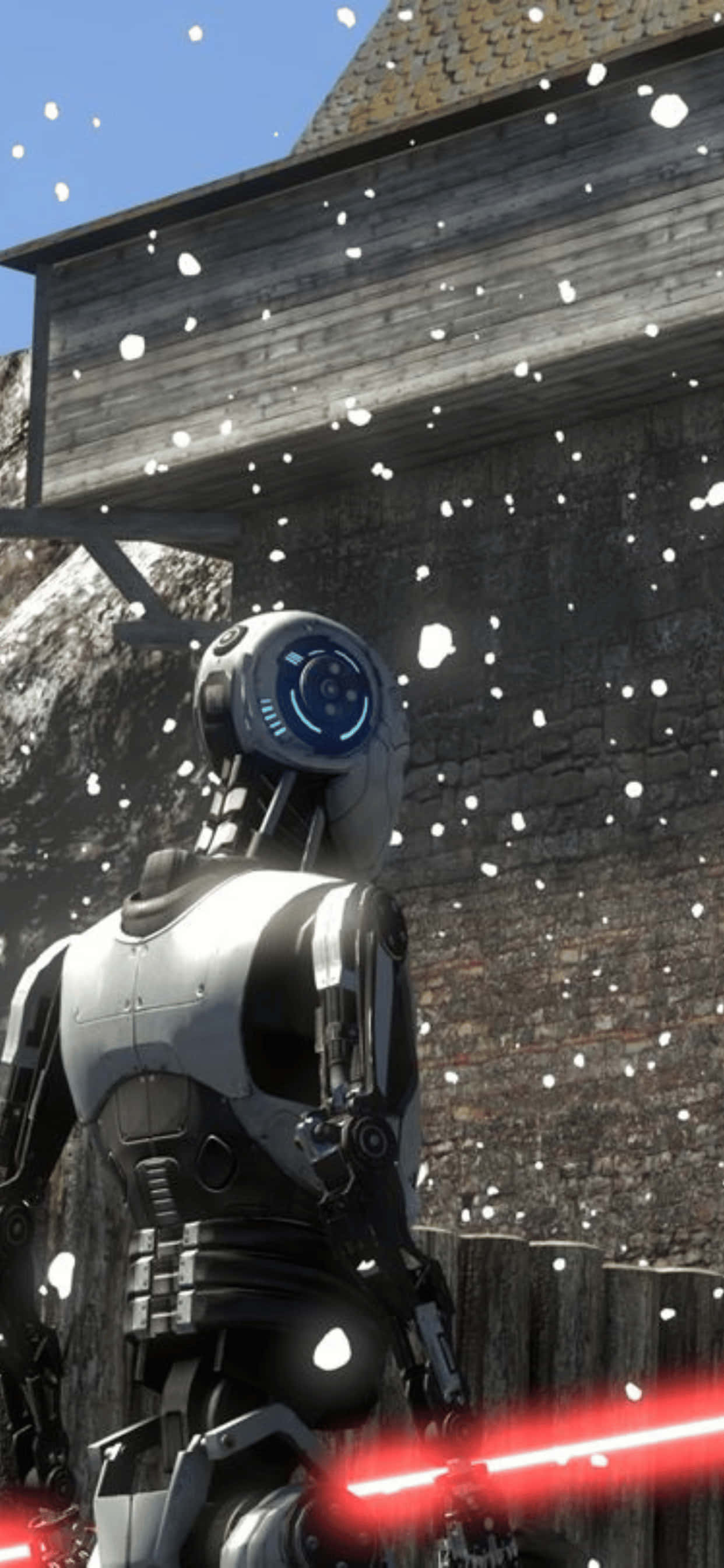 'n star wars robot staan in die sneeu Muurpapier