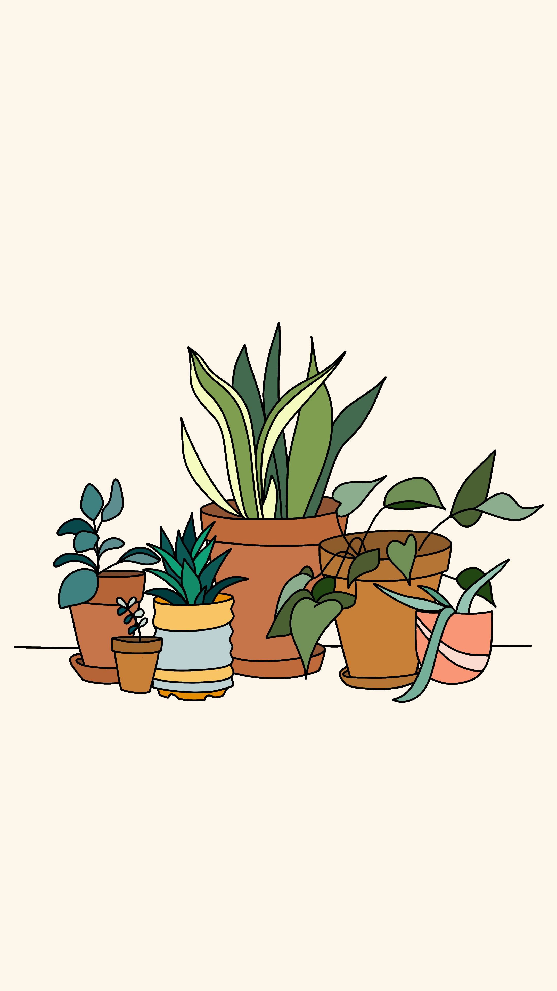 'n Stel potplante in 'n ry Muurpapier