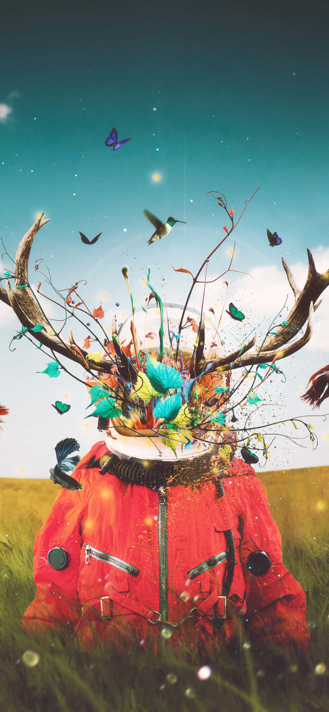 'n Surrealistiese Landskap van 'n Pienk-getinte Lug Muurpapier