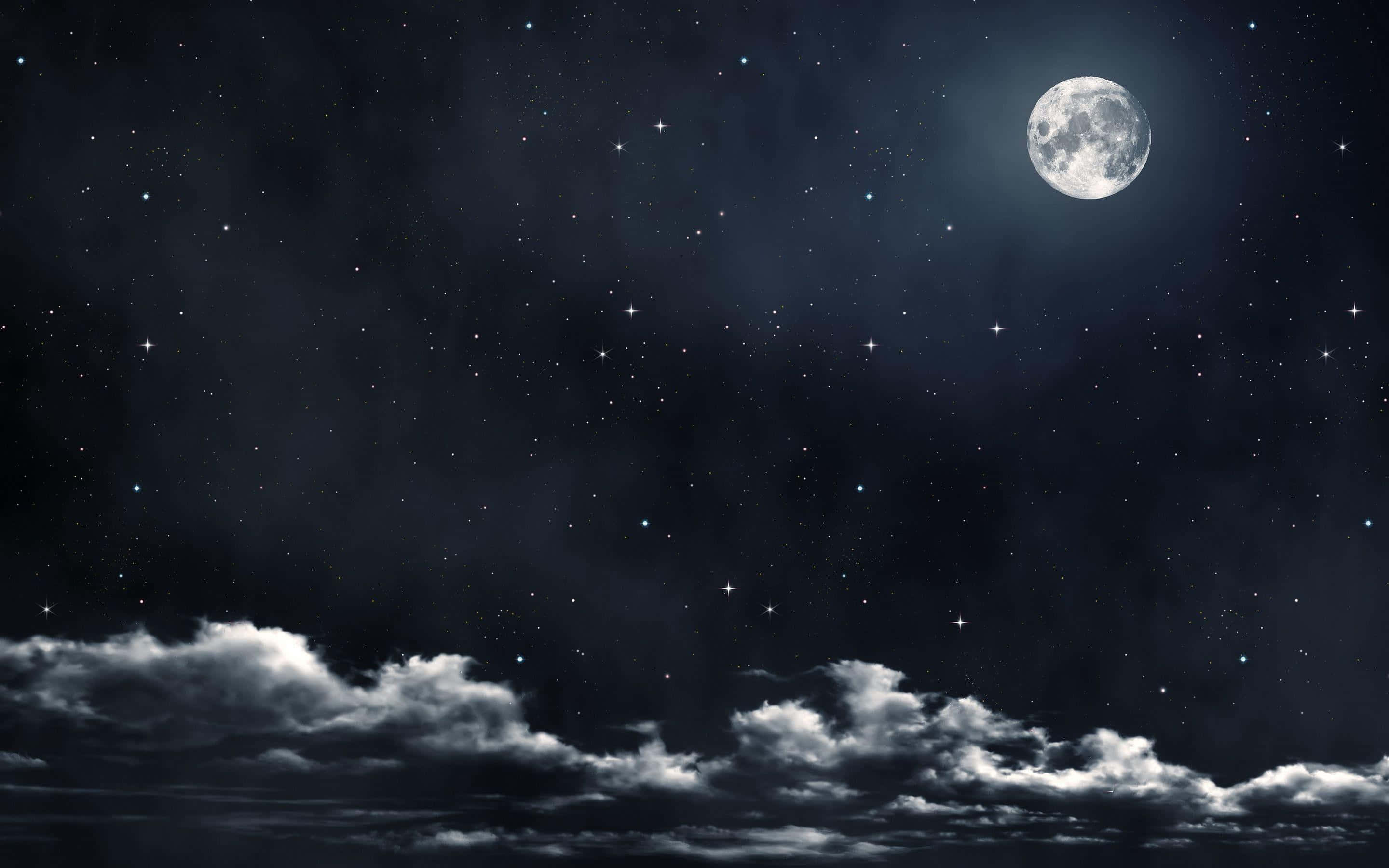 'n swart en wit beeld van die maan en wolke Muurpapier