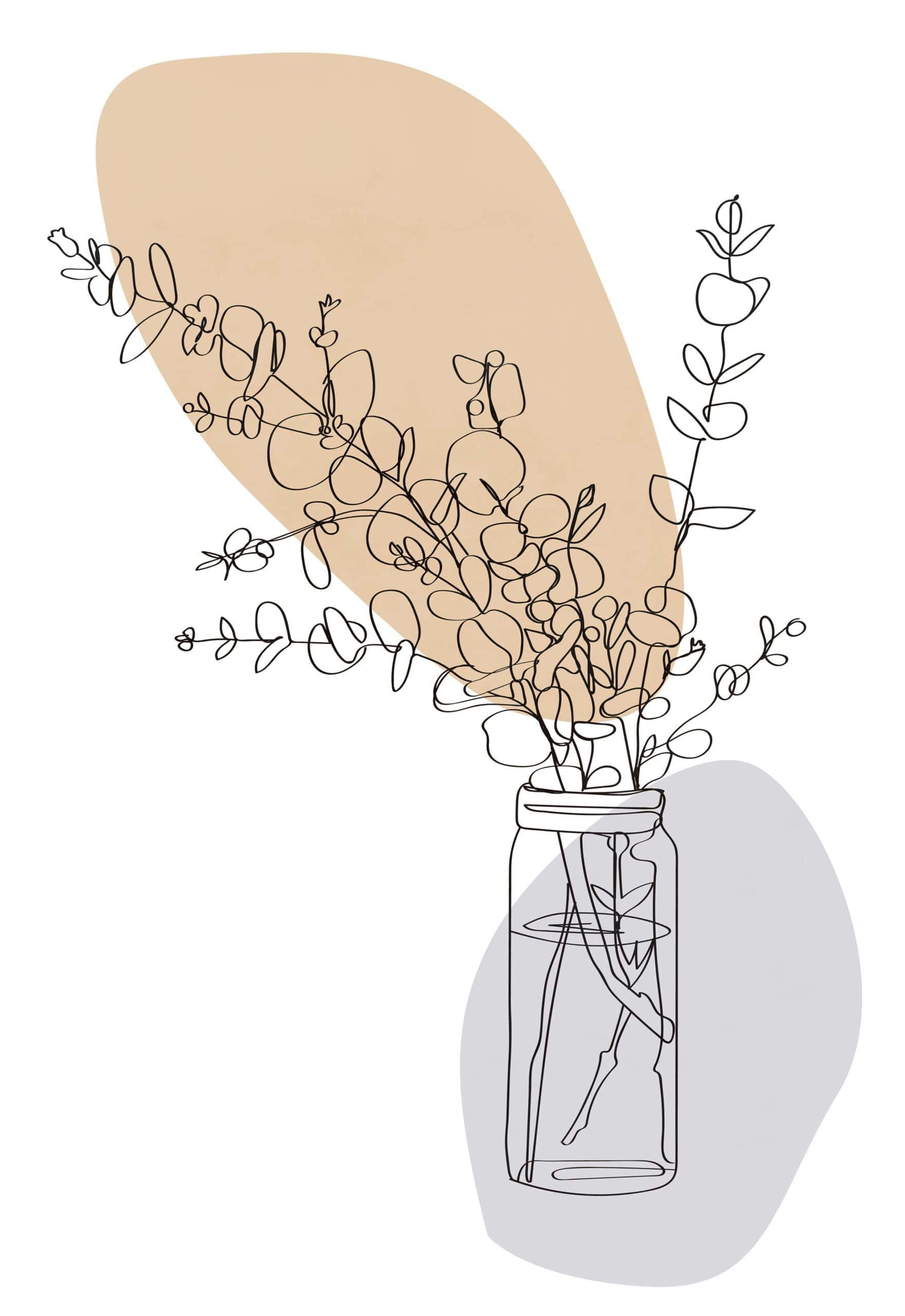 'n tekening van 'n vaas met blomme daarin Muurpapier