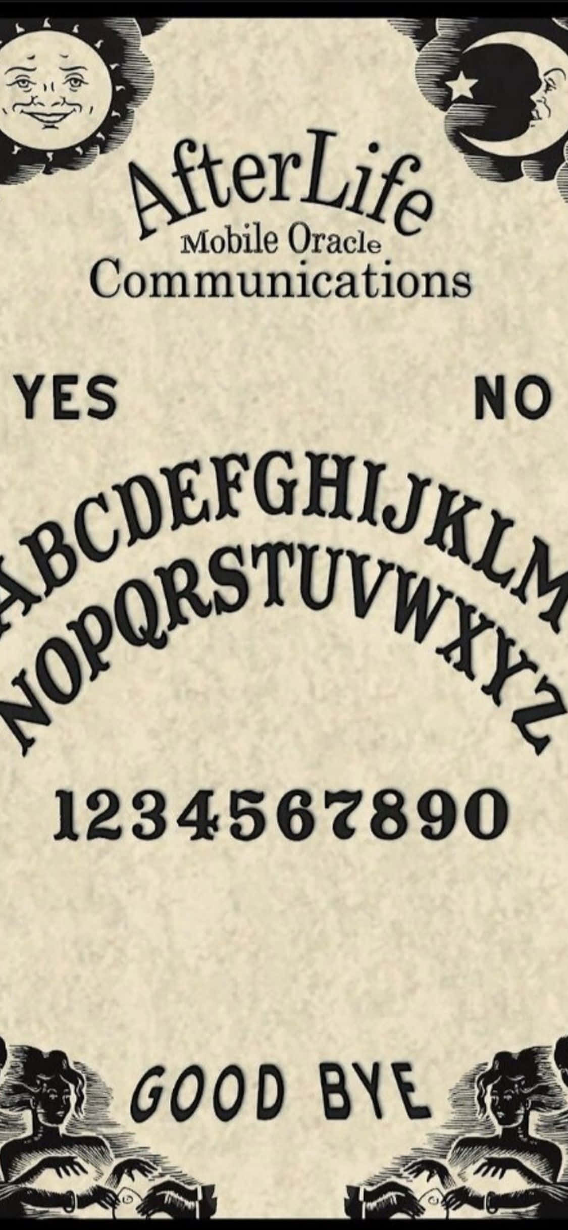 'n Vintage Ouija-bord op 'n mistieke houtoppervlak. Muurpapier