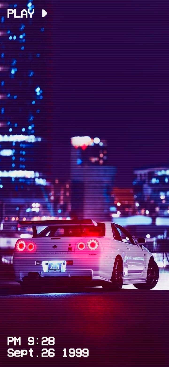'n Vintage-rit op die straat, 'n klassieke Nissan Skyline JDM Muurpapier