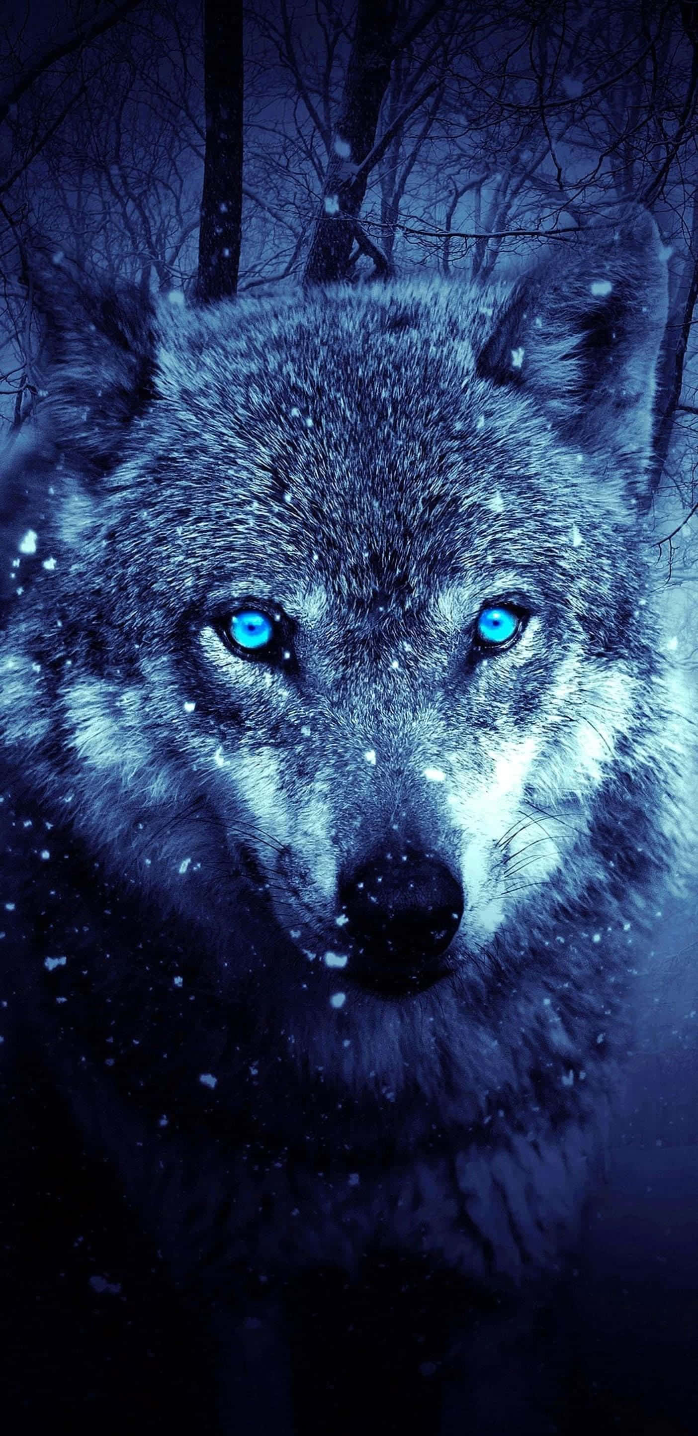 'n Vurige, intimiderende maar koel wolf wat in die groot onbekende tuur. Muurpapier