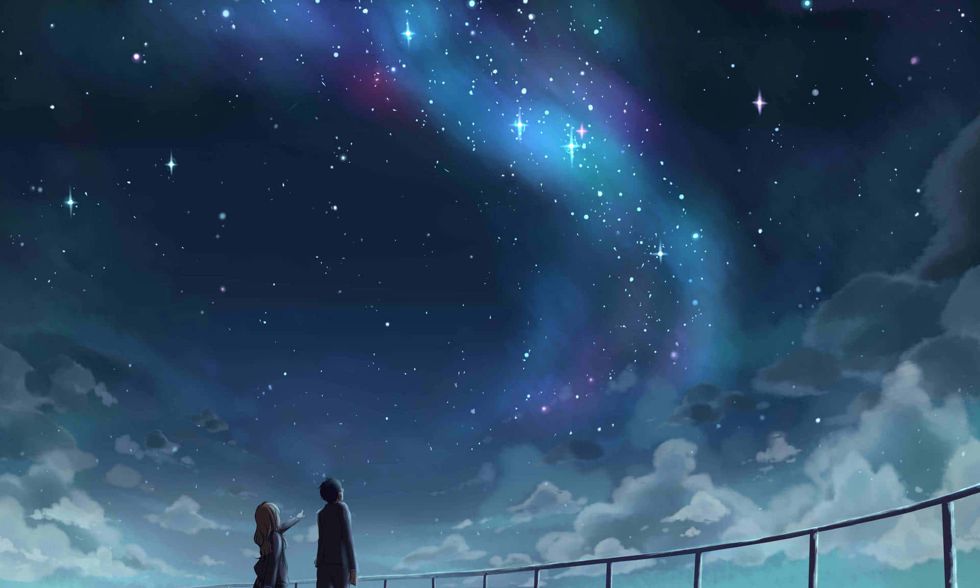 Nag-anime-toneel uit Your Lie in April Muurpapier