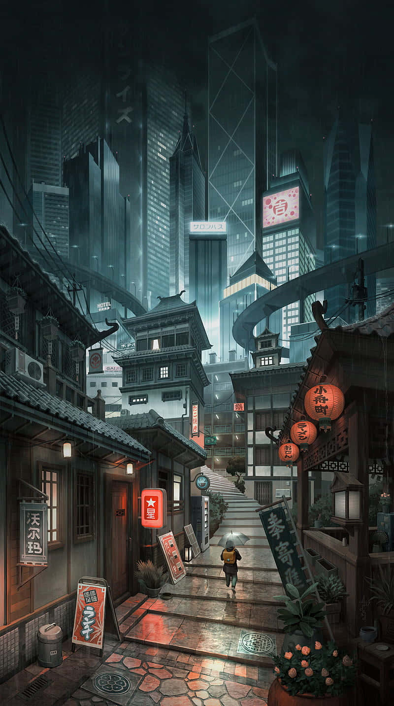 Nagstad in Tokio Anime Muurpapier