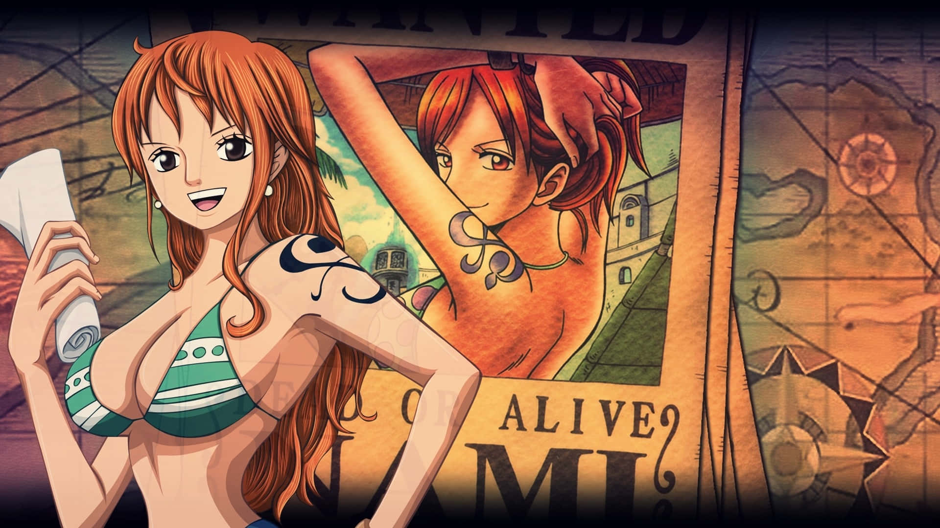 Nami One Piece Gesogte Plakkaat Muurpapier