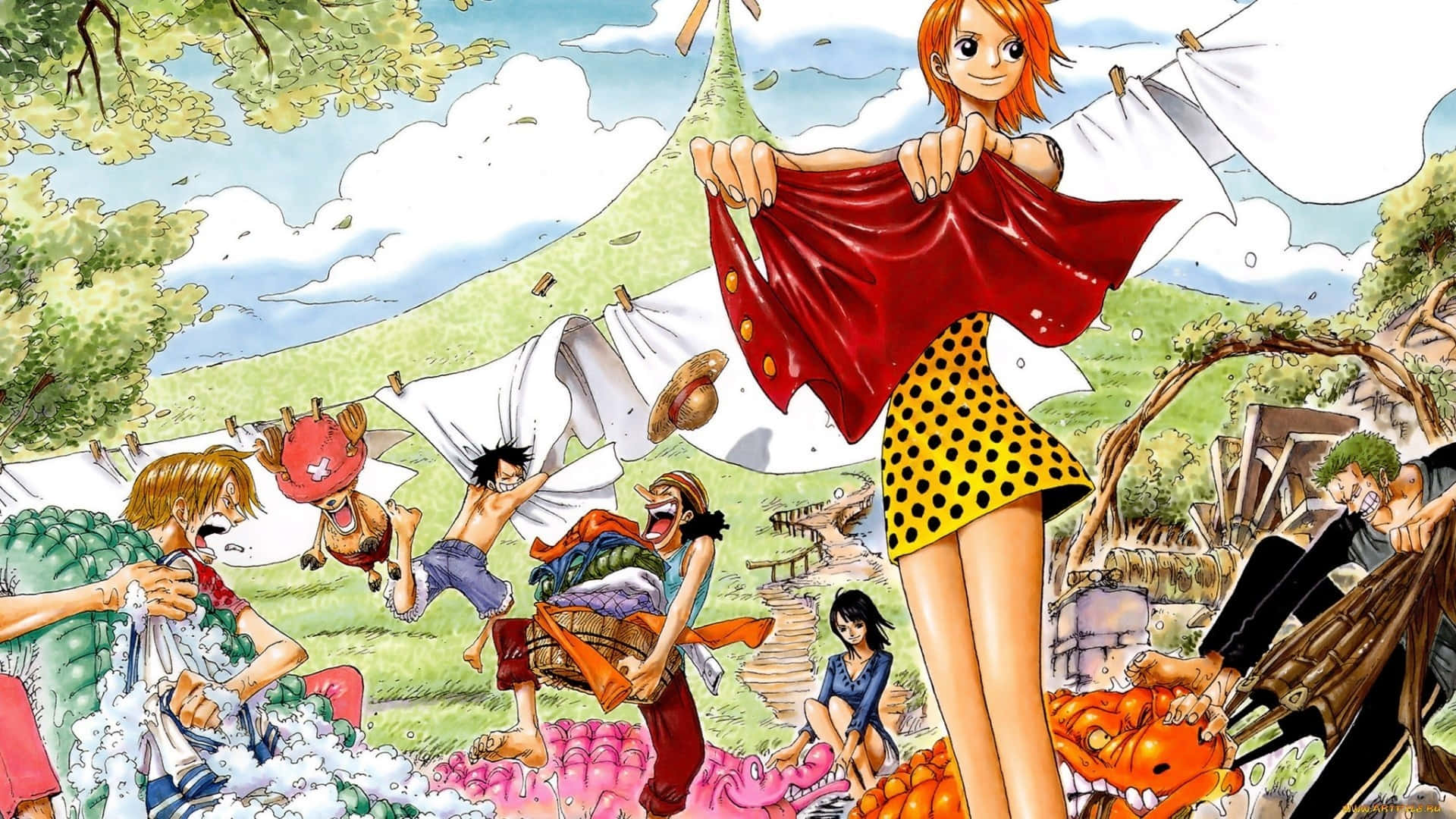Nami One Piece Hang Wasgoed Muurpapier
