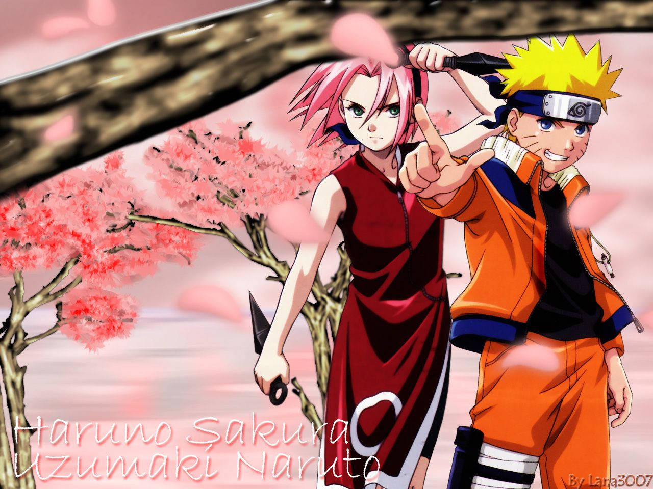 Naruto Anime Sakura Kragtige Duo Muurpapier