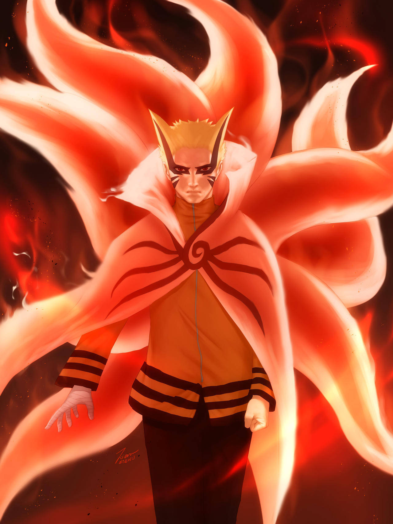 Naruto Baryon-modus Vlamsterte Muurpapier