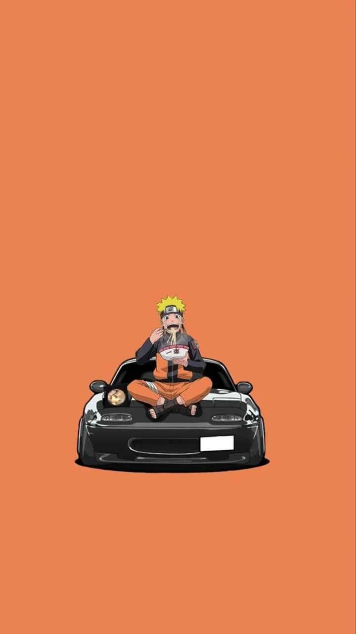 Naruto eet op 'n motor se enjinkap Anime Muurpapier