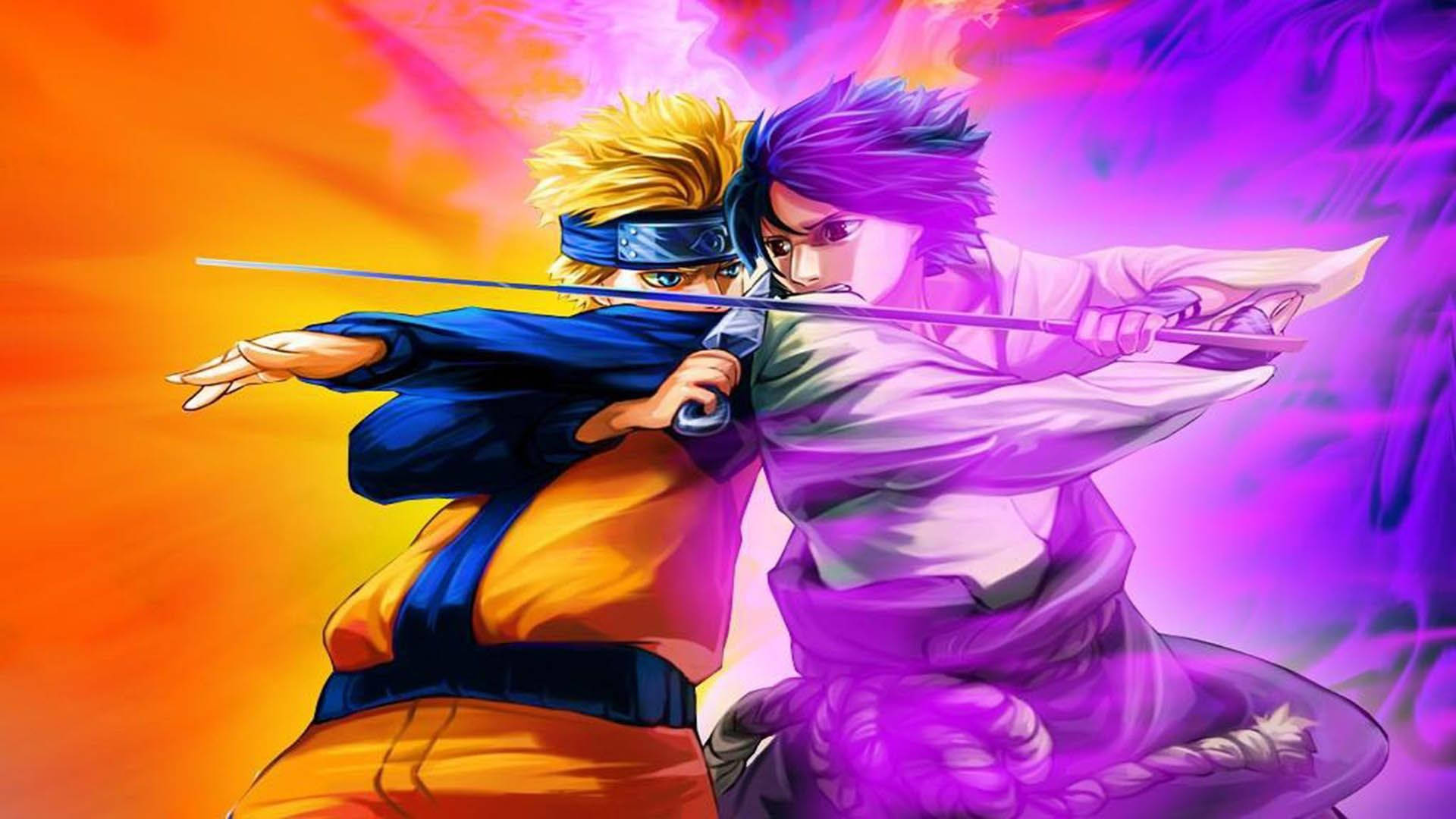 Naruto en die Skelm Ninja Sasuke Muurpapier