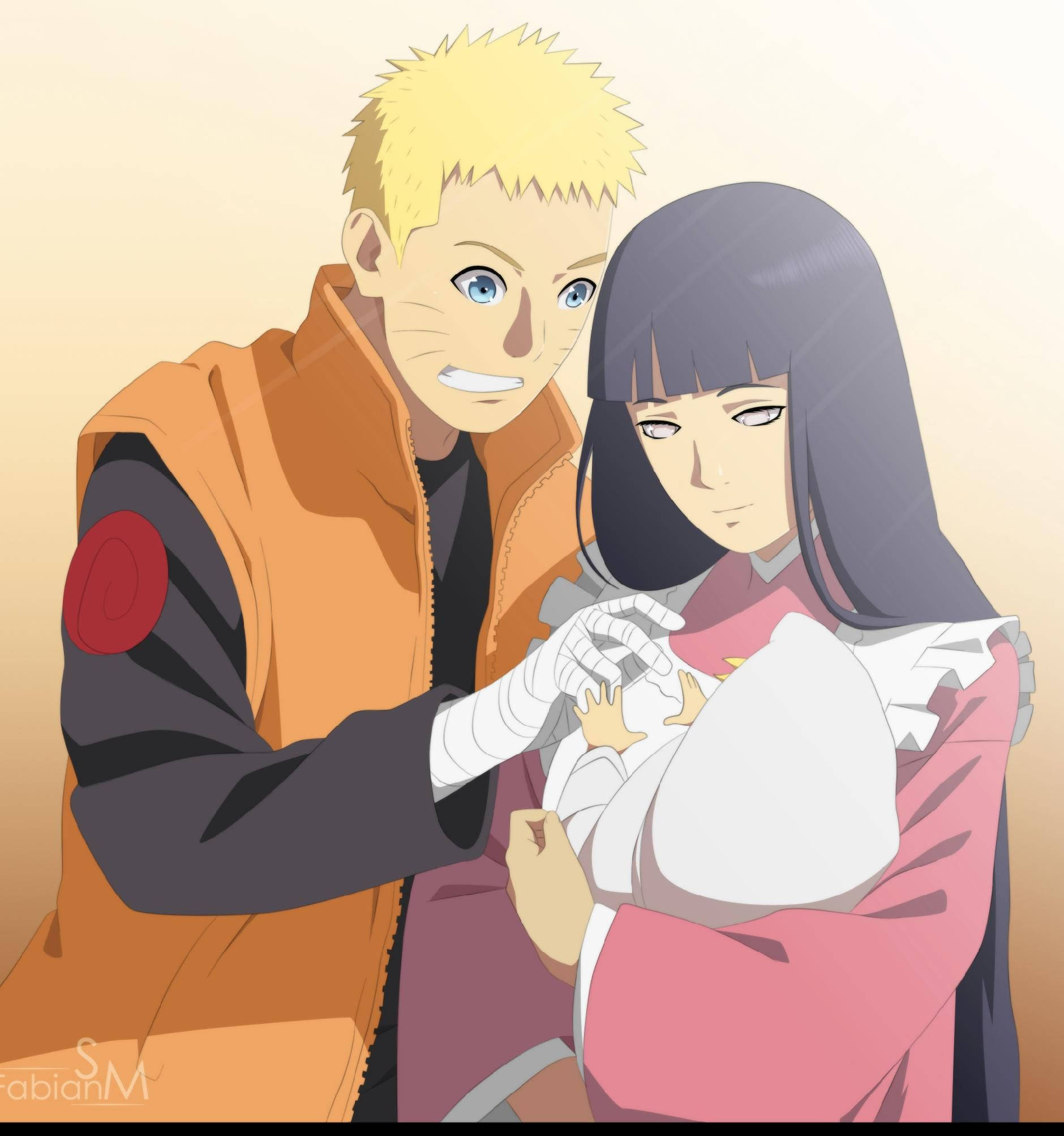 Naruto en Hinata Met Baba Muurpapier