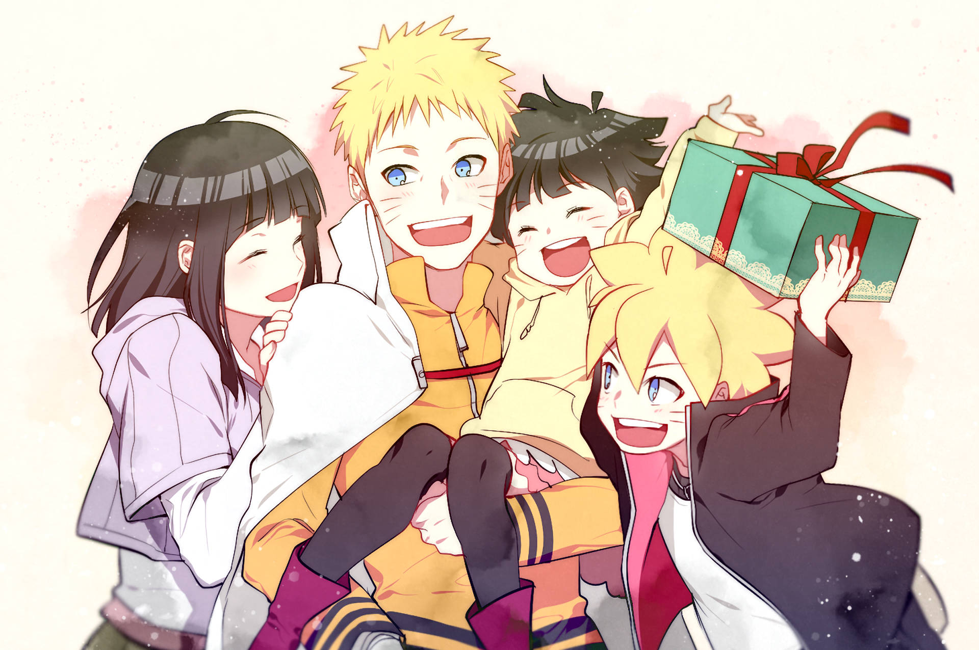 Naruto en Hinata Gelukkige Gesin Muurpapier