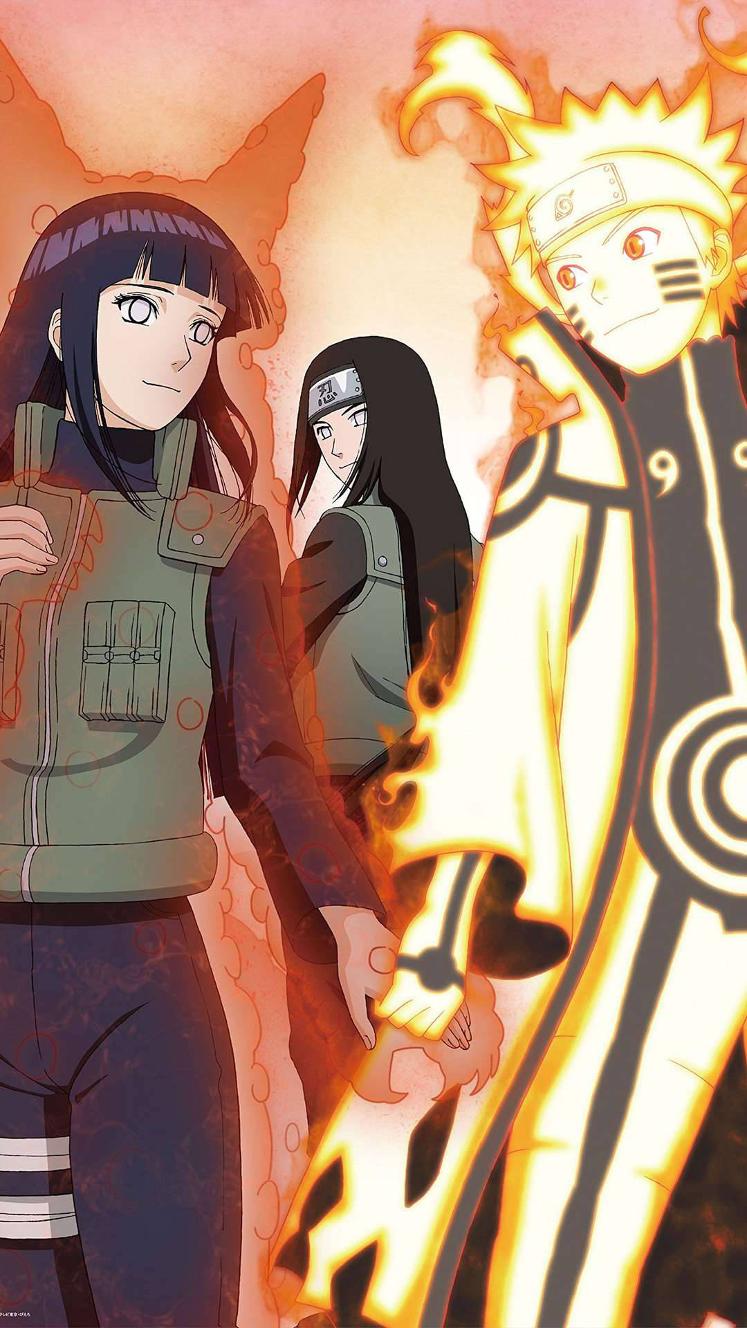 Naruto en Hinata saam met Neji Muurpapier