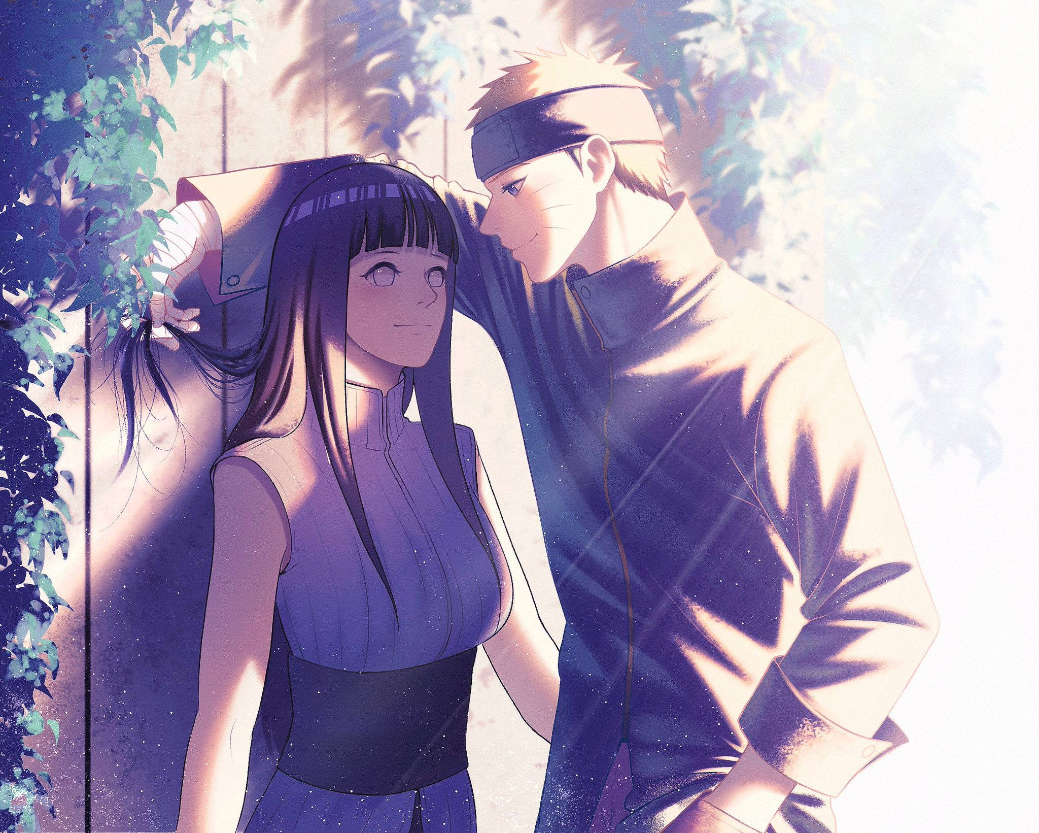 Naruto en Hinata wat leun Muurpapier