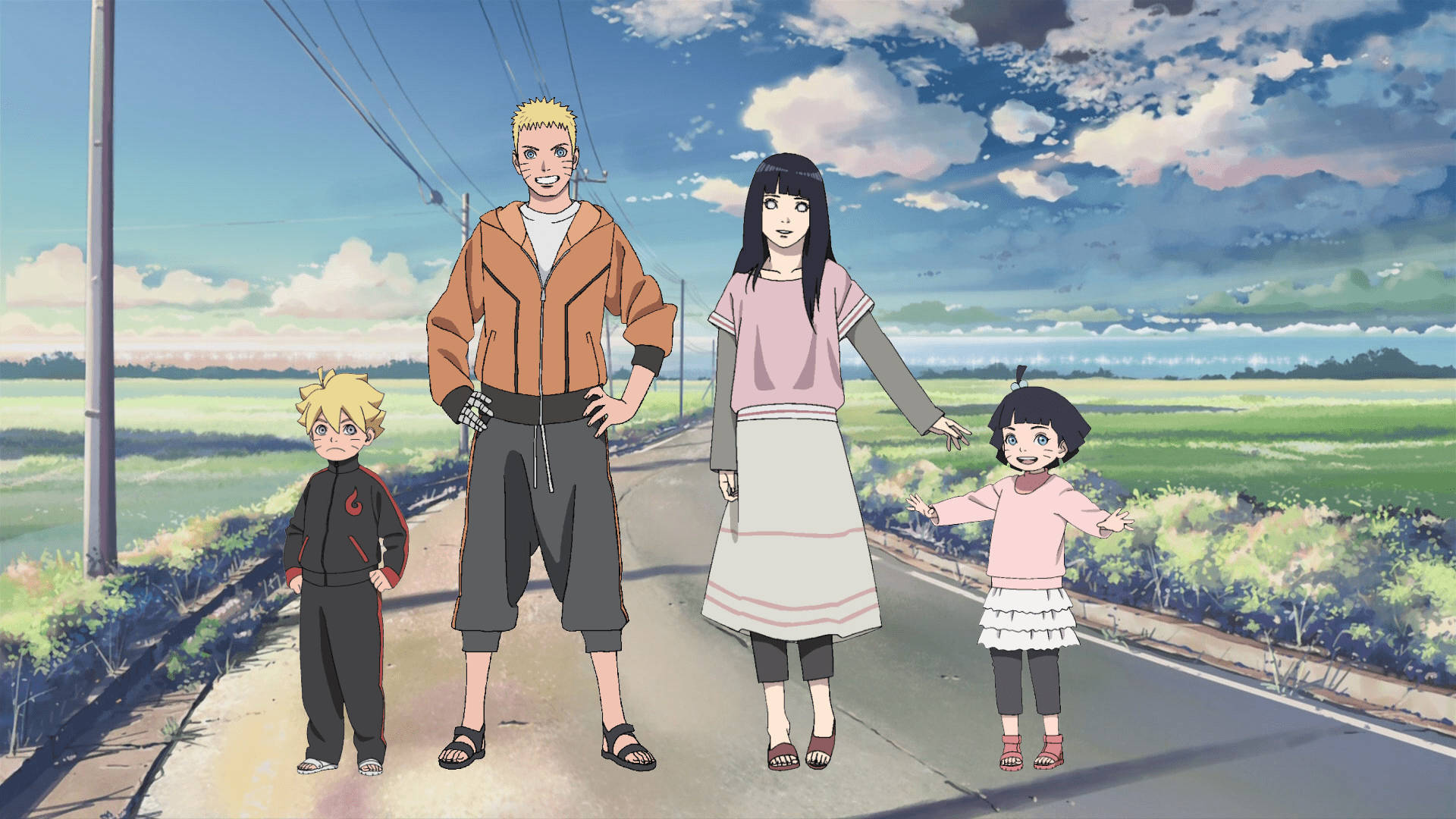 Naruto en Hinata met Kinders Muurpapier