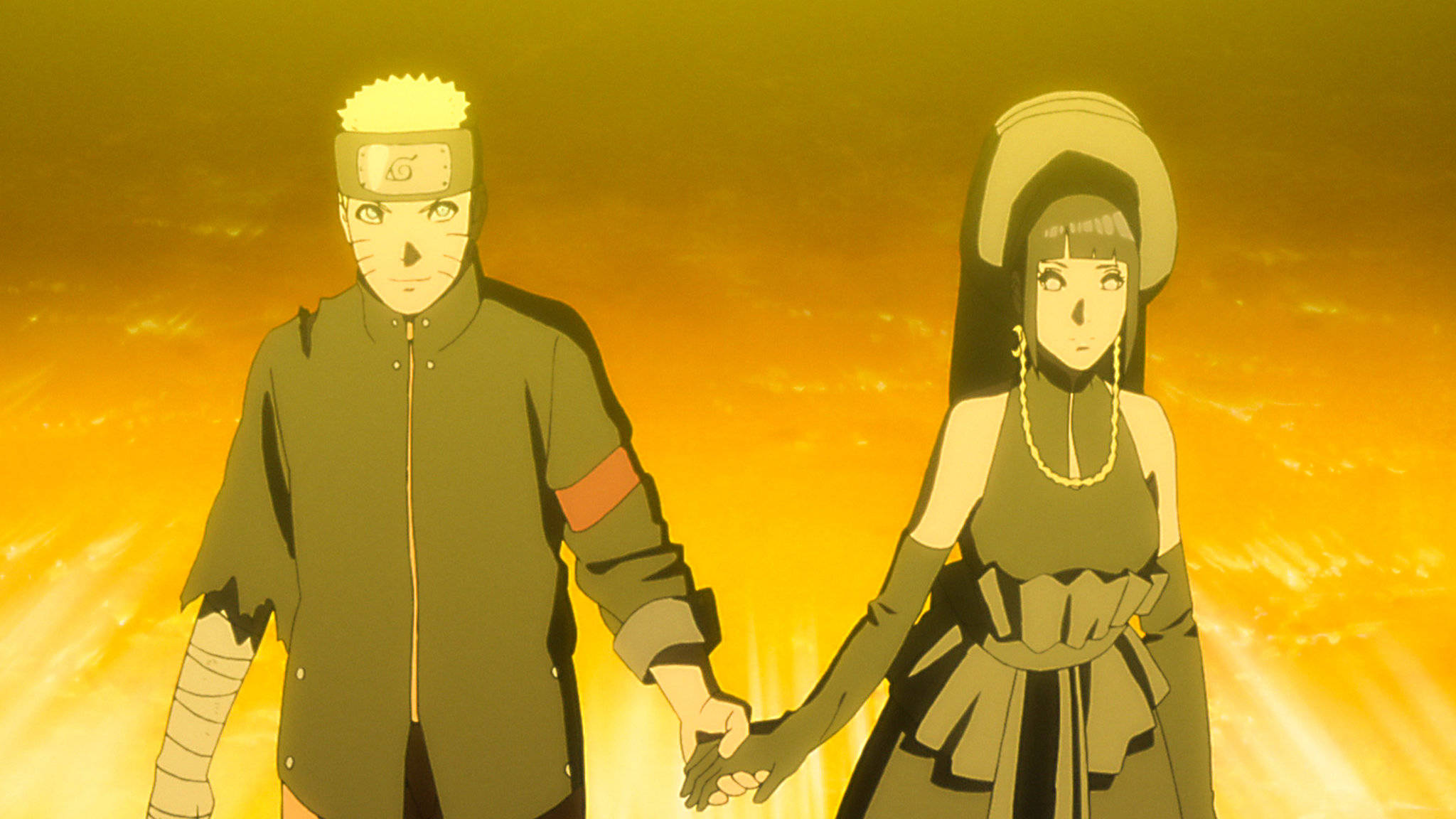 Naruto en Hinata wat hande vashou Muurpapier