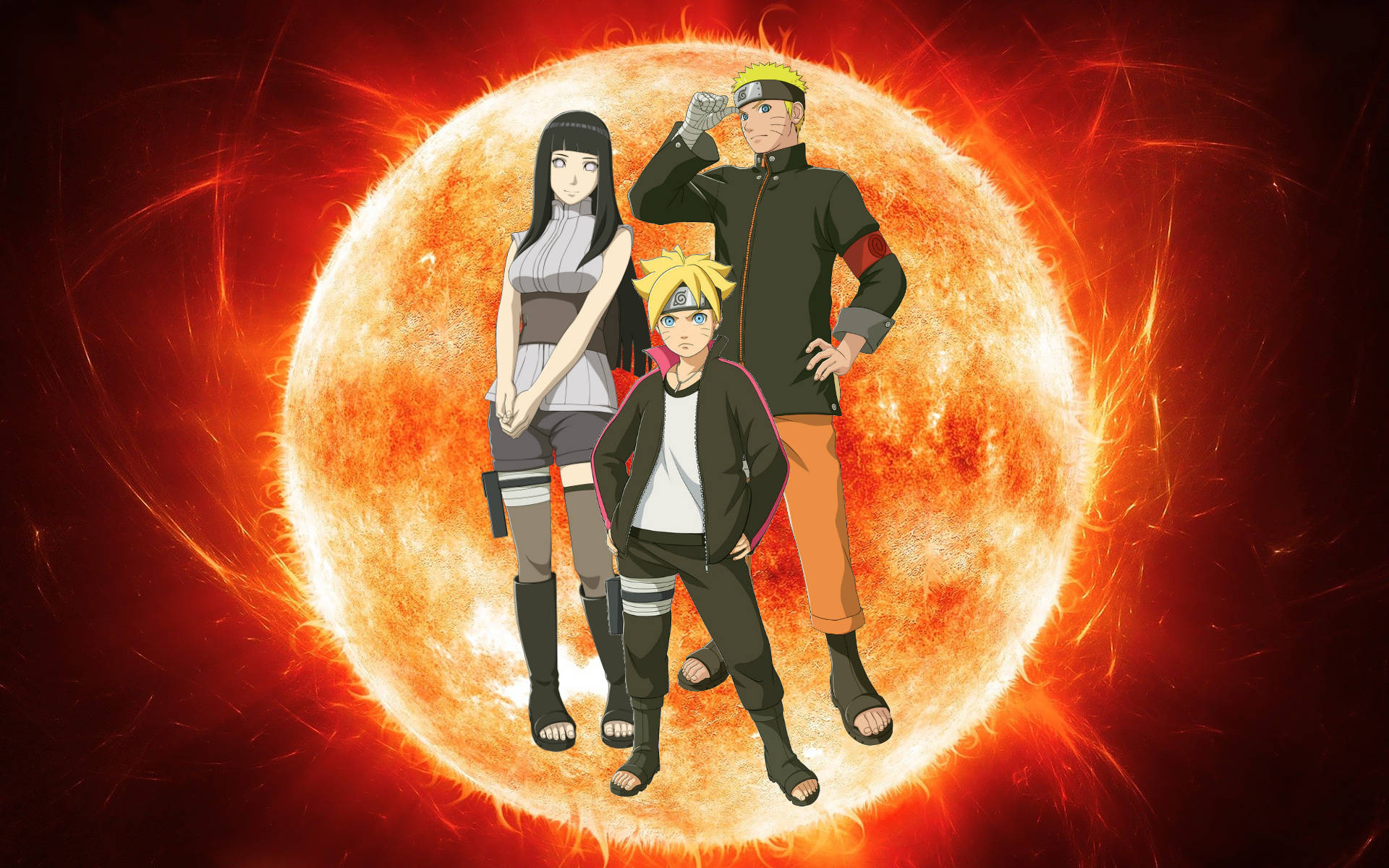 Naruto en Hinata met Boruto Muurpapier