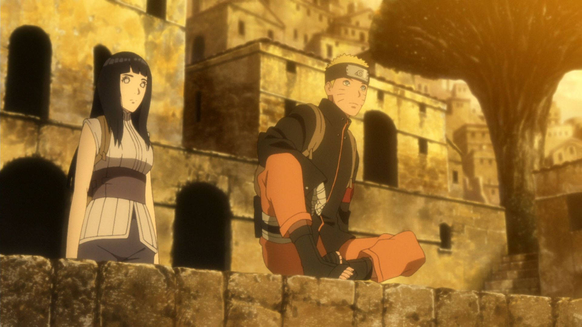 Naruto en Hinata op 'n Klipstruktuur Muurpapier