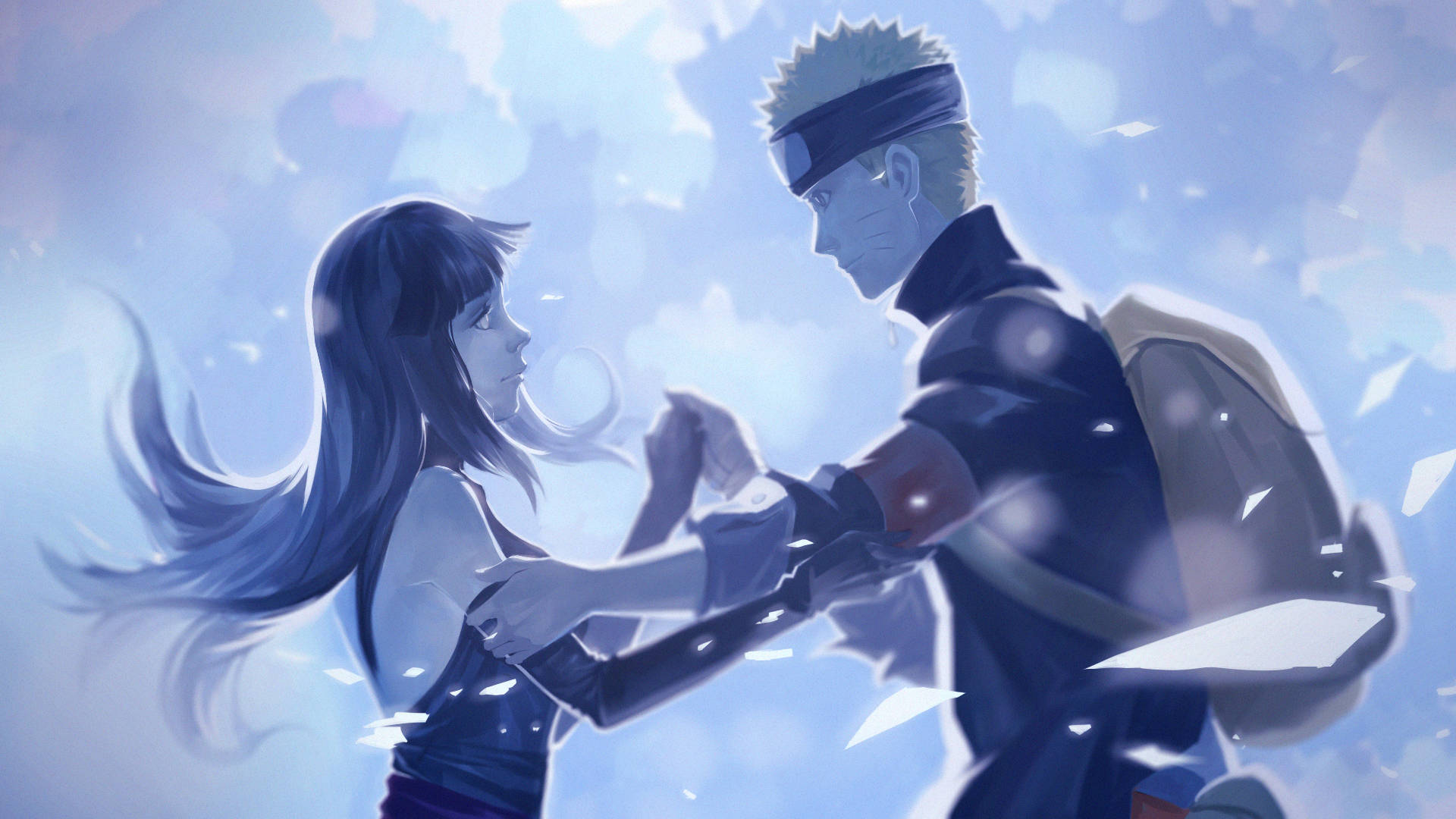 Naruto en Hinata in Wintersneeu Muurpapier