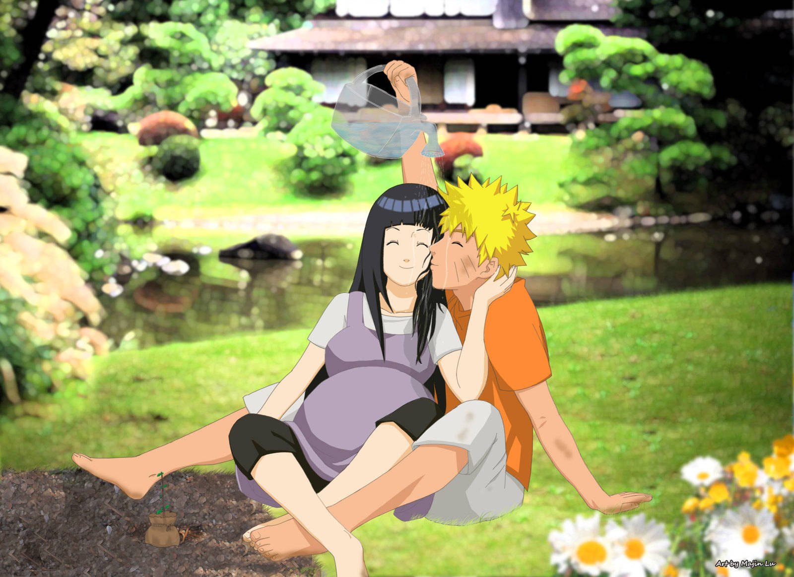 Naruto en Hinata Swanger Muurpapier