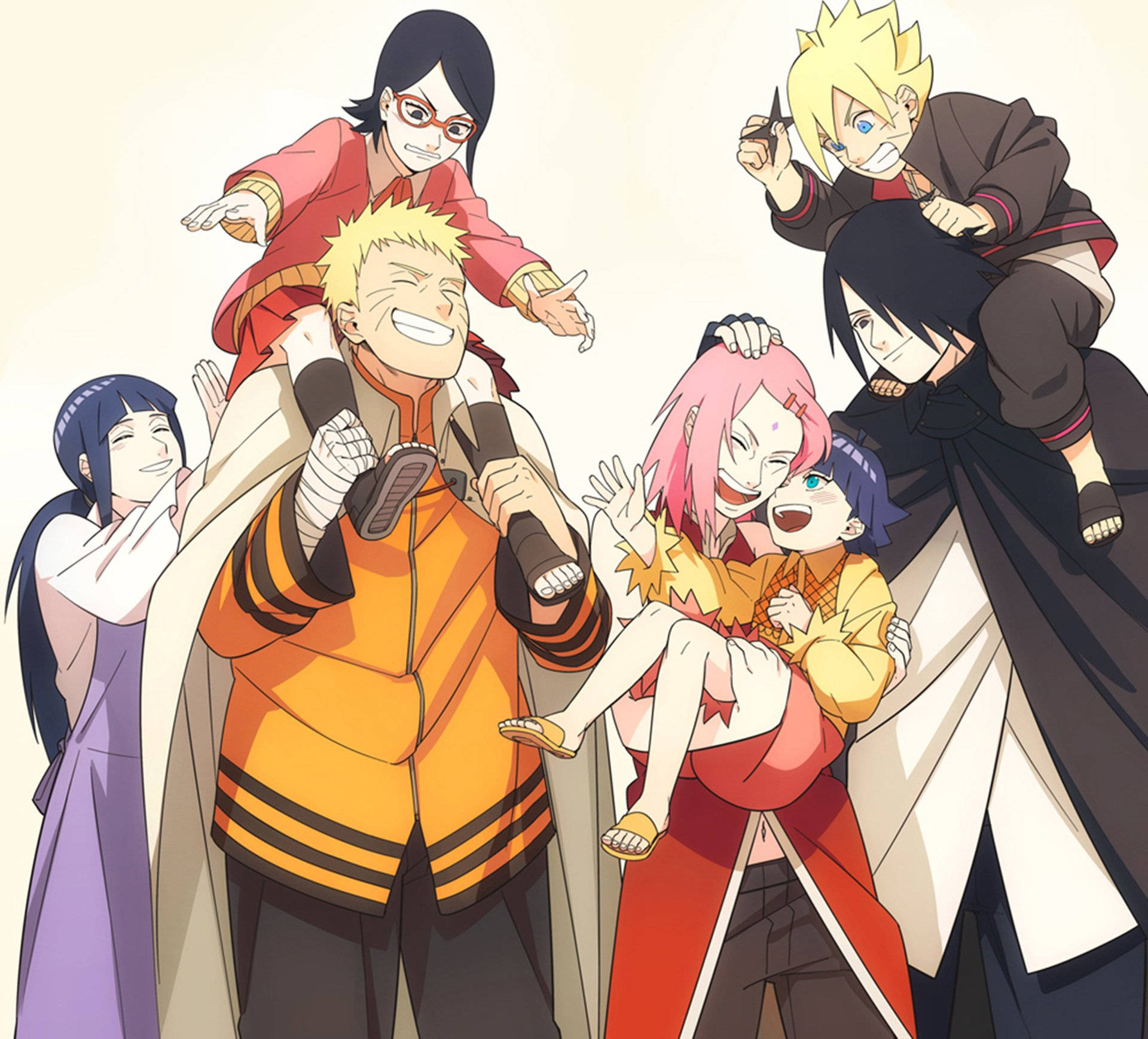 Naruto en Hinata met Sakura en Sasuke Muurpapier