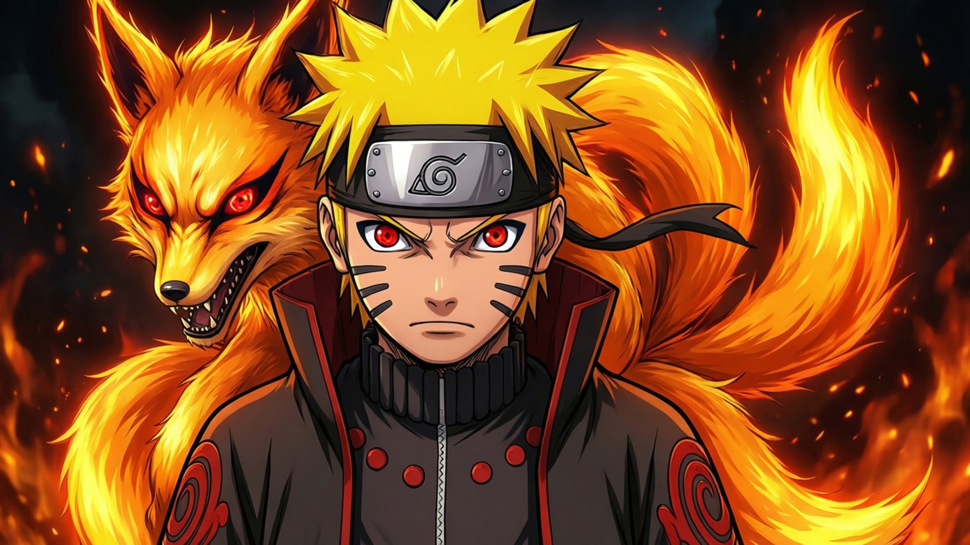 Naruto en Kurama Saam Muurpapier