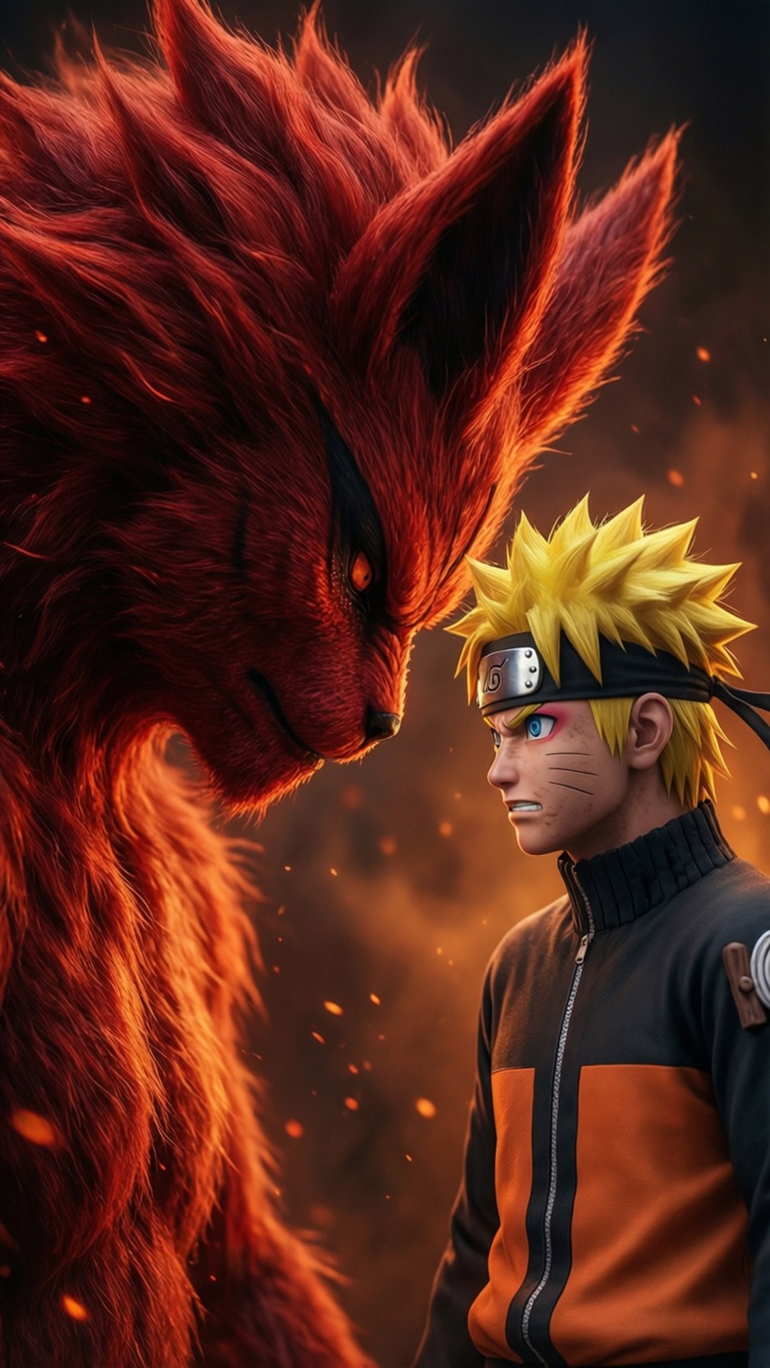 Naruto wat voor die Nege-stert Jakkals staan. — Naruto iPhone GIF Muurpapier